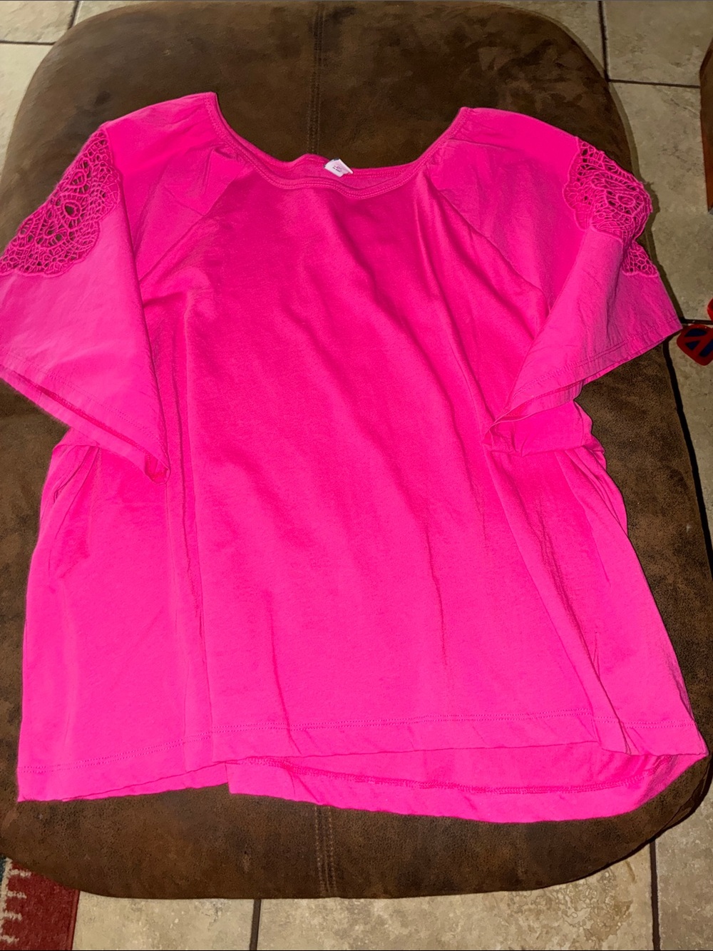 Women's Hot Pink Lace Sleeve Top